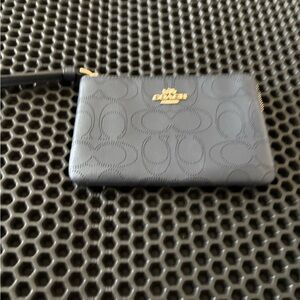 Coach Navy Wristlet with Signature Pattern